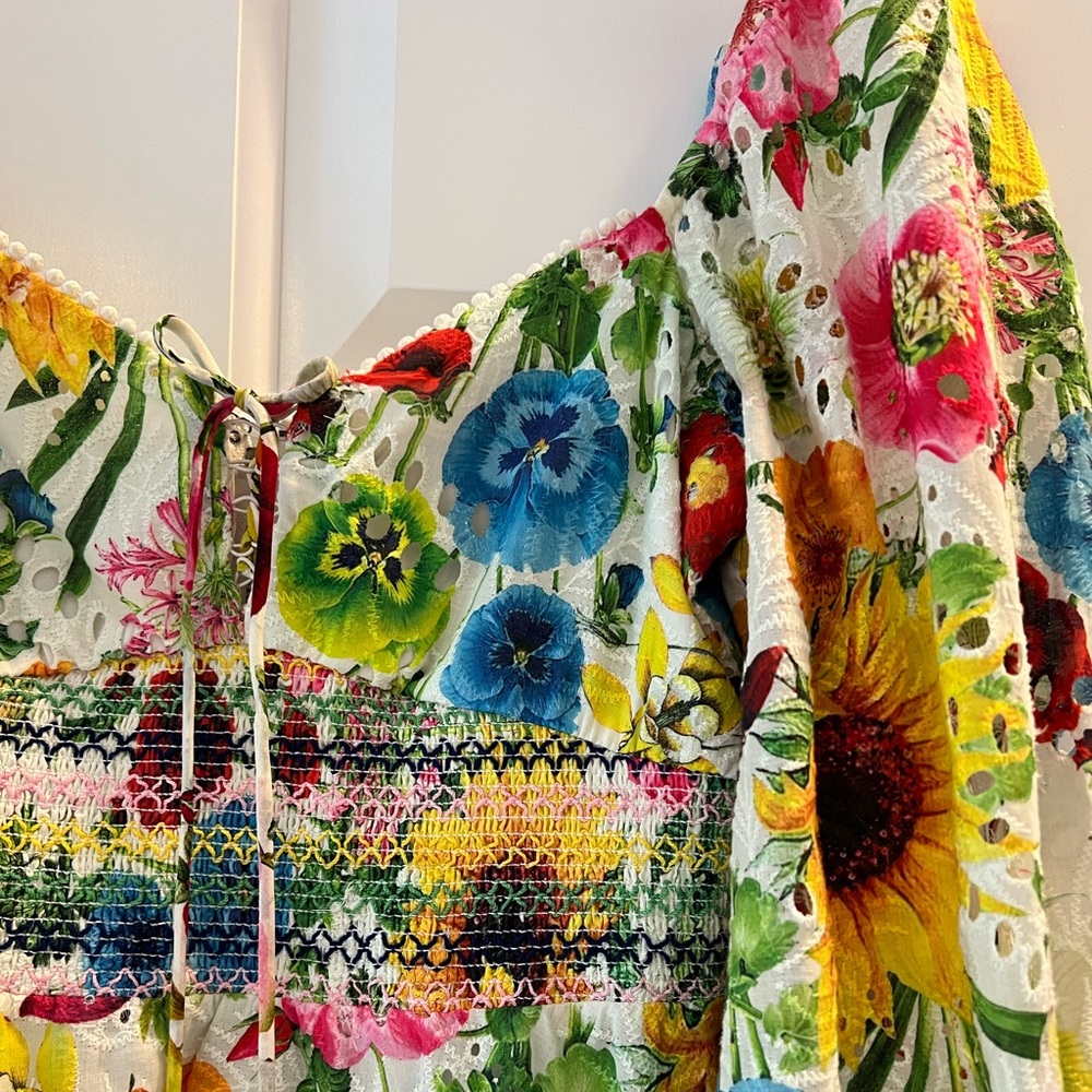 Alice + Olivia Floral Mini Dress in White with Pink, Blue, Yellow & Green - Picture 2 of 6